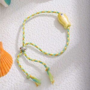 Vibrant Yellow and Green Fish Charm Bracelet S986